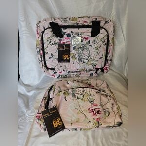 Floral Pink Travel Bag And Travel Cosmetic Pouch 2 Piece